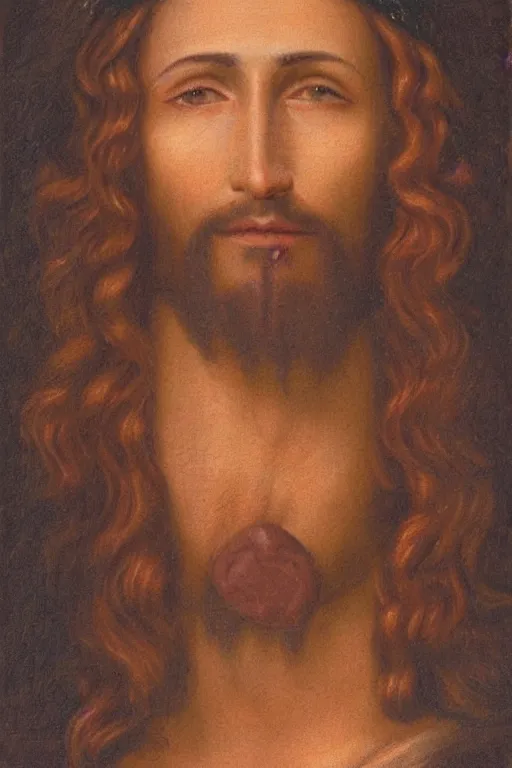 Image similar to Portrait of Jesus with traces of chocolate around his mouth, 8k, photorealism