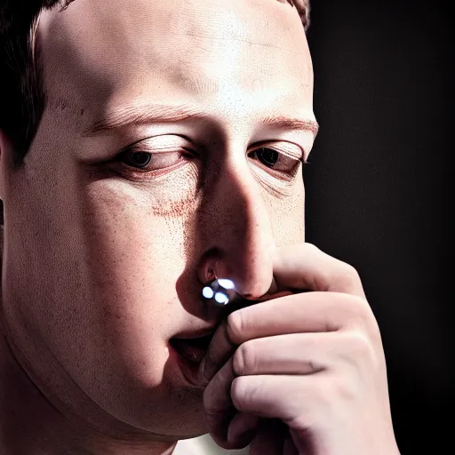 Prompt: angry zuckerberg with bruised face, extreme detail, studio light, photorealistic, gritty, movie still, cinematic, fire, smoke, soft focus, well edited, 8 k, sunglasses, atmospheric, dark, leather jacket