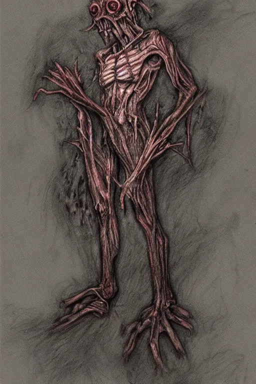 Image similar to concept art for an unused Silent Hill 2 monster, creepy, horror, color pencil art, trending on artstation, highly detailed