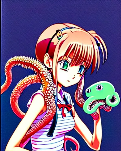 Prompt: a richly detailed color  illustration depicting a pretty teenage girl as a cute prep highschool student surrounded by slimy tentacles. 3D shadowing effect, ultra ornate detail. masterfully illustrated by Akira Toriyama and Mina Petrovic and Range Murata.