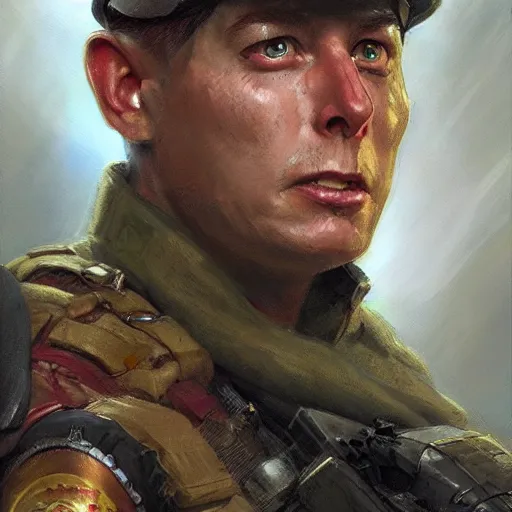 Image similar to Elon as a soldier, closeup character art by Donato Giancola, Craig Mullins, digital art, trending on artstation