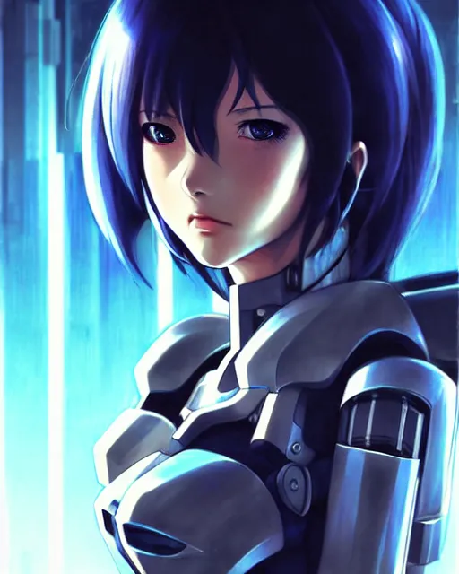 Image similar to portrait Anime Girl in mecha armor in night tokyo Sharp fine face pretty face, realistic shaded Perfect face, fine details. Anime. cyberpunk realistic shaded lighting by katsuhiro otomo ghost-in-the-shell, magali villeneuve, artgerm, rutkowski Jeremy Lipkin and Giuseppe Dangelico Pino and Michael Garmash and Rob Rey