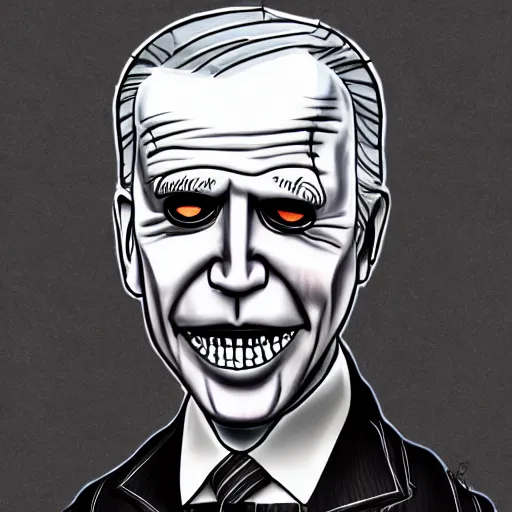 Image similar to grunge drawing of joe biden in the style of jack skellington and Jacob Shaw,creepy, surreal, trending on artstation