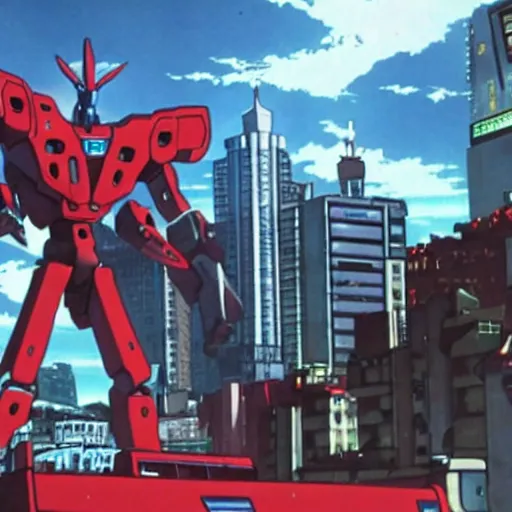 Prompt: giant evangelion robot destroying a futuristic city, anime