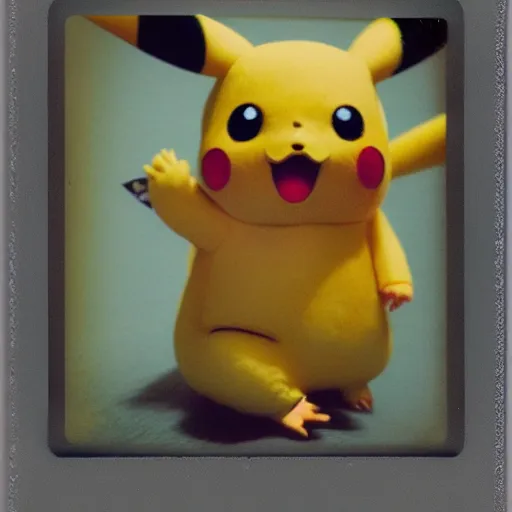 Image similar to A creepy polaroid photo of pikachu chasing you down a hallway