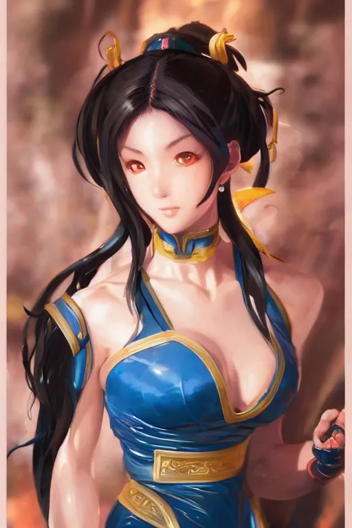 Image similar to A beautiful anime portrait of Chun Li , by Stanley Artgerm Lau, WLOP, Rossdraws, James Jean, Andrei Riabovitchev, Marc Simonetti, and Sakimichan, tranding on artstation