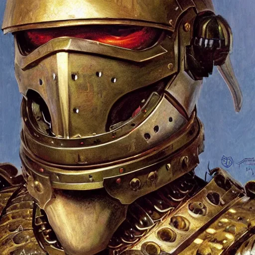 Image similar to the doomslayer as a realistic knight, closeup portrait art by norman rockwell and donato giancola and greg rutkowski