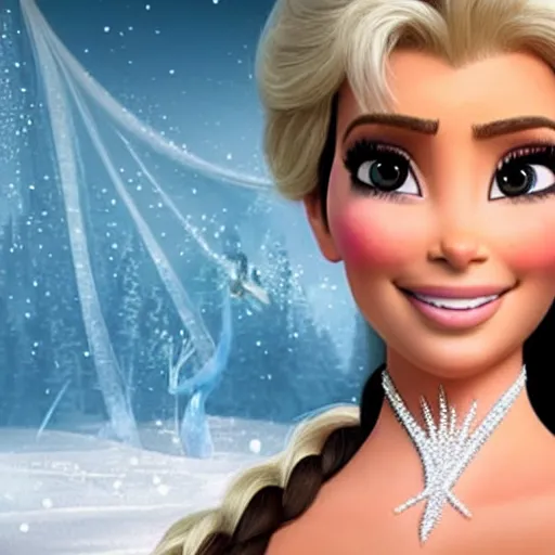 Image similar to kim kardashian as elsa in live action disney frozen, 8k resolution, full HD, cinematic lighting, award winning, anatomically correct