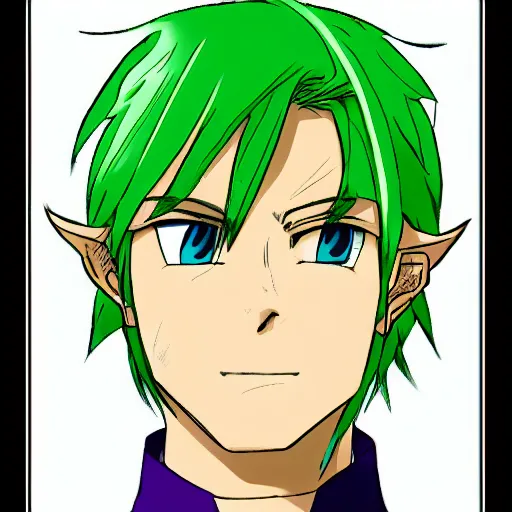 Image similar to portrait of Link in a colored manga, colored manga art style .