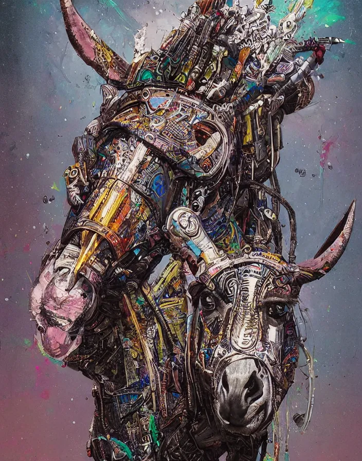 Image similar to art portrait A donkey and a bug hybrid, intricate detailed armour ,8k,by tristan eaton,Stanley Artgermm,Tom Bagshaw,Greg Rutkowski,Carne Griffiths, Ayami Kojima, Beksinski, Giger,trending on DeviantArt,face enhance,hyper detailed,minimalist,cybernetic, android, blade runner,full of colour,