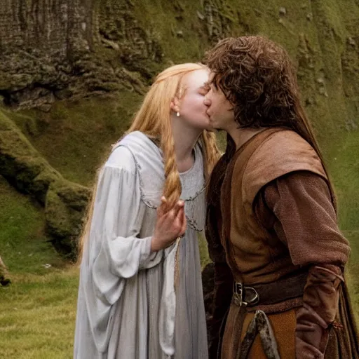 Image similar to galadriel kissing a hobbit