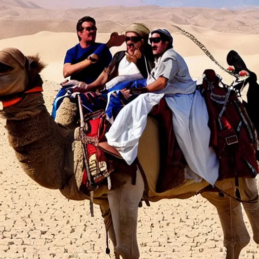 Prompt: matteo renzi crossing the desert on a camel with snoop dogg