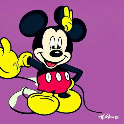 Prompt: mickey mouse drawn in the style of jojo's bizarre adventure