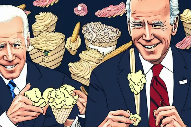 Image similar to Joe Biden eats ice cream, melts Americans, Junji Ito