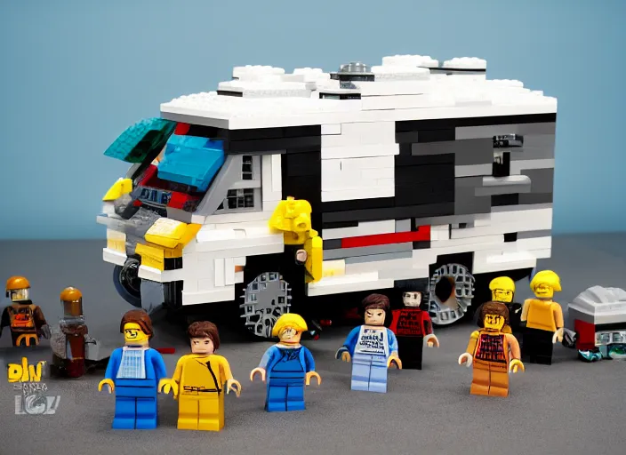 Image similar to product photo still of walter white winnebago lego playset, 8 k, 1 2 0 mm macro, f 1. 8, studio lighting, key light