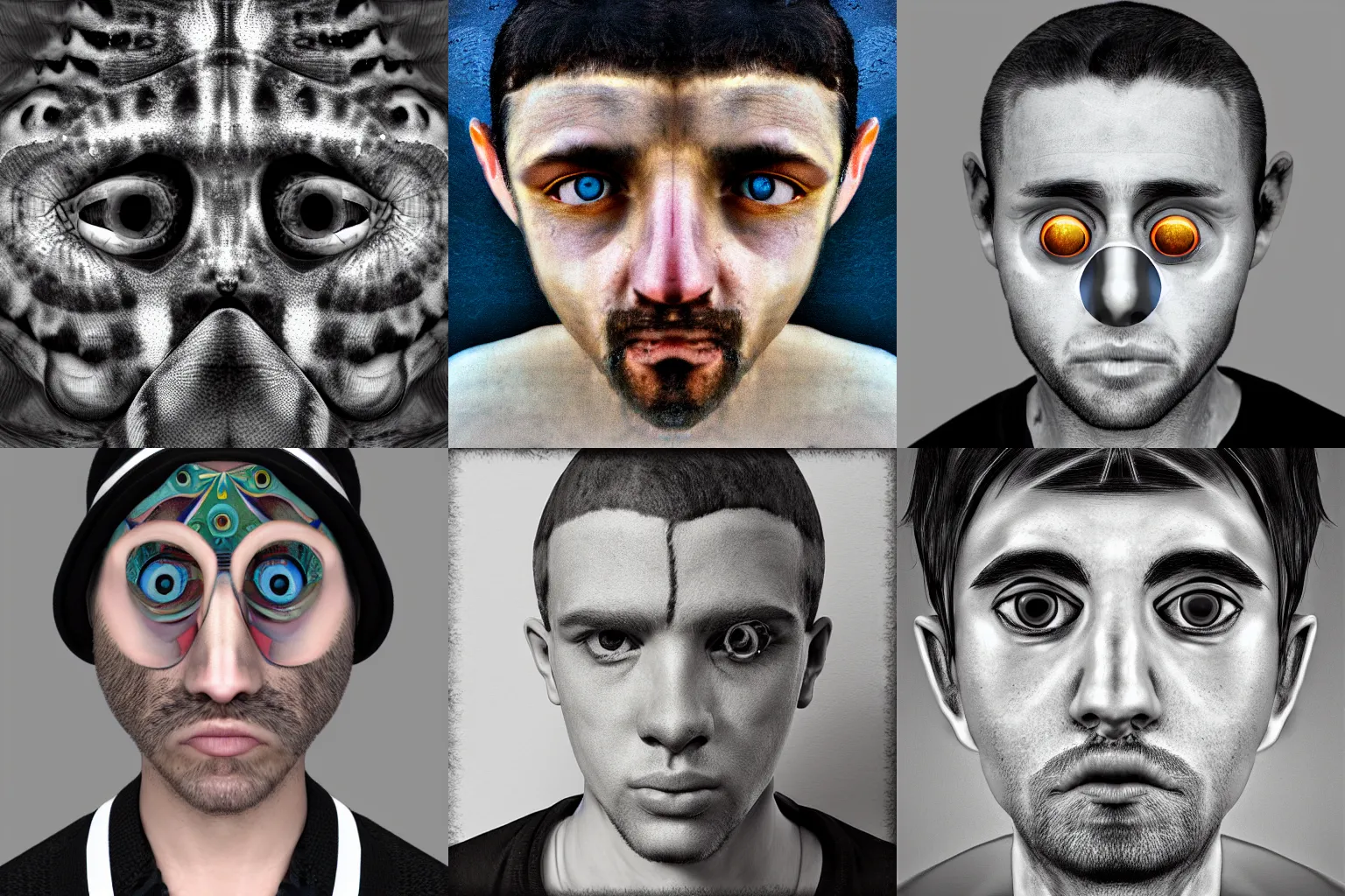 Prompt: Man with fish eyes, symmetrical face, photorealistic