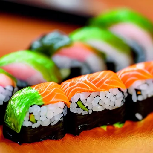 Close - up food photography of sushi set, ultra - realistic, low