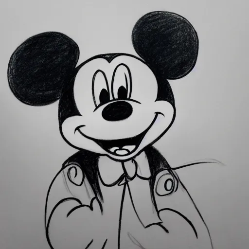 Image similar to A sketchy drawing of Mickey Mouse in the style of Tim Burton