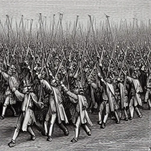 Prompt: Marching Army by Gustav Doré