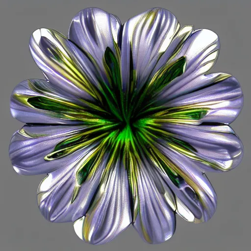 Image similar to a metallic iris flower, cybertronic, shiny