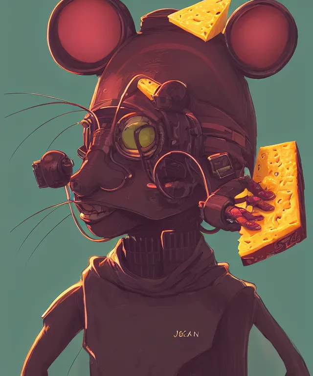 Image similar to a portrait of an anthropomorphic cyberpunk mouse holding a cheese, cyberpunk!, fantasy, elegant, digital painting, artstation, concept art, matte, sharp focus, illustration, art by josan gonzalez