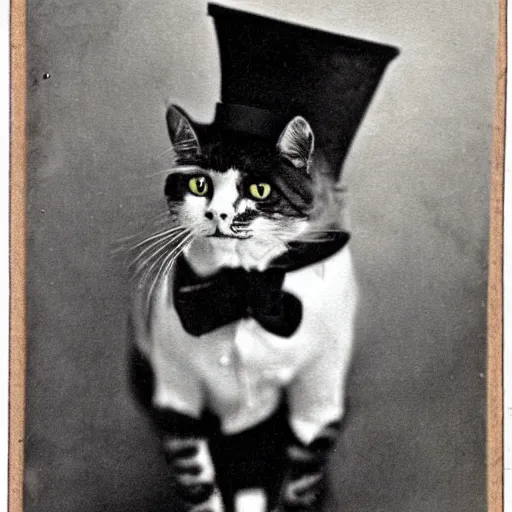 Image similar to a cat with a top hat and a monocle!!!!, 1 8 8 0 vintage photo, ultra detailed