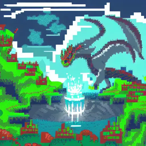 Image similar to pixel art dragon, game concept art, illustration,