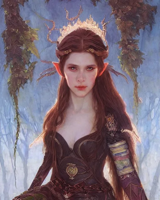 Image similar to a beautiful elf princess, oil painting, by Fernanda Suarez and and Edgar Maxence