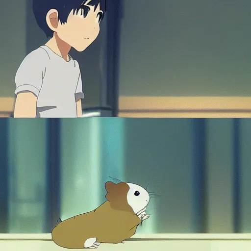 Prompt: A story about a kid and his hamster, by Dice Tsutsumi, Makoto Shinkai, Studio Ghibli