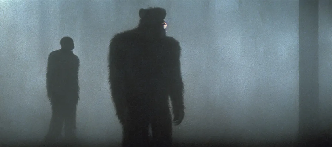Image similar to an award winning highly detailed close up photo of a lone bigfoot in a still from the movie blade runner ( 1 9 8 2 ), 4 k, high quality