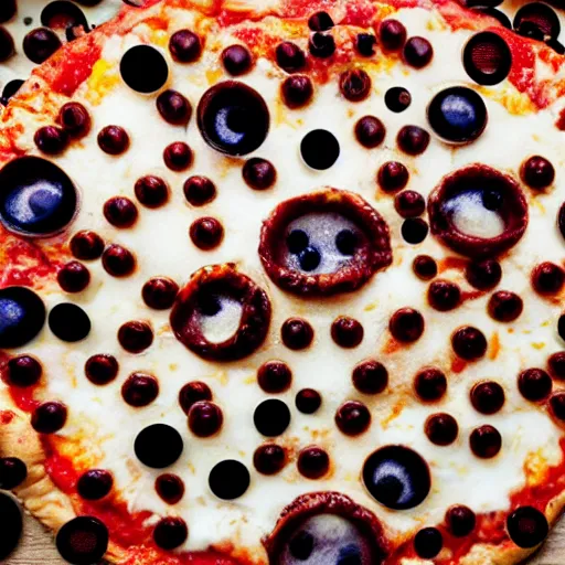 Prompt: hyperrealstic cgi rendering of a pizza covered in eyeballs and teeth -12