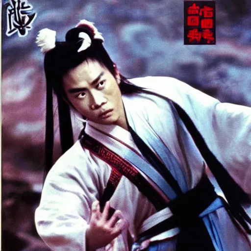 Image similar to wuxia, xianxia, shenmo fantasy, xuanhuan fantasy, martial artist, qi blast, 1 9 8 3 cinematic movie, hong kong movie