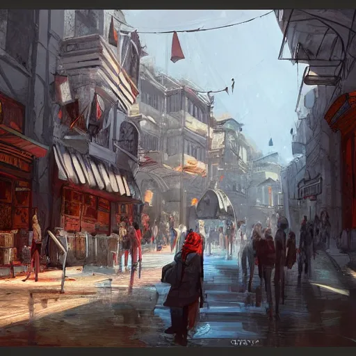 Prompt: a scene from istanbul, concept art by guillermo martinez, artstation,