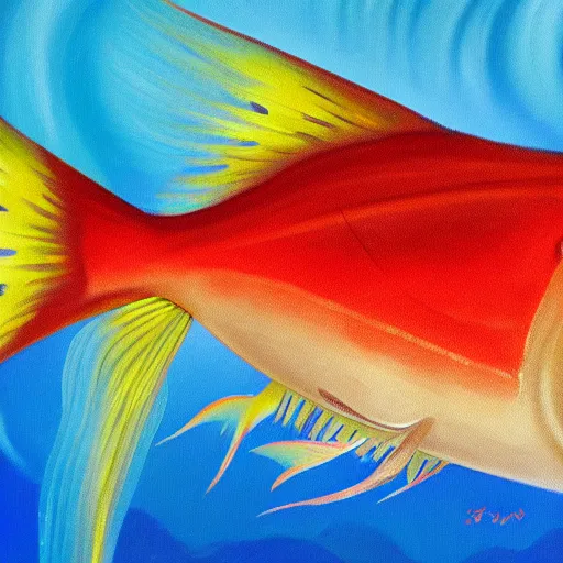 Image similar to oil painting of a fish with sharp teeth, epic, japanese style painting, sharp focus, high details, 4 k