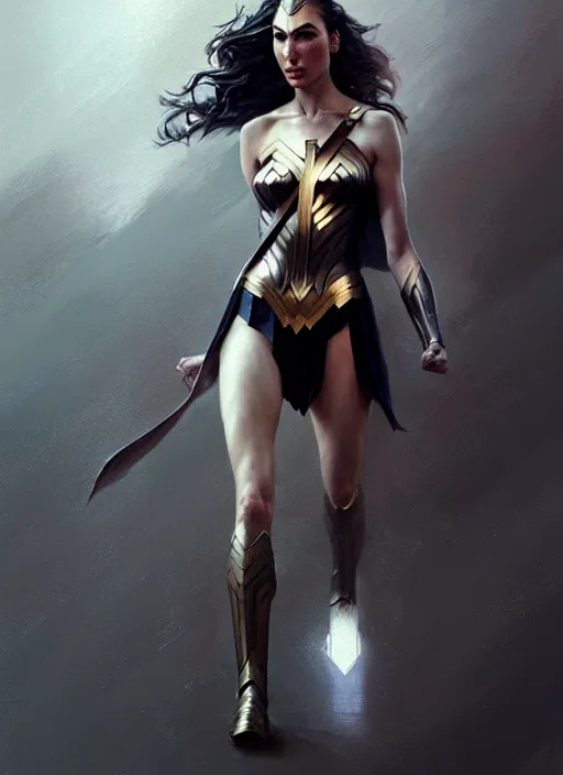 Prompt: a full body portrait of gal gadot, intricate, sharp focus, illustration, highly detailed, digital painting, concept art, matte, art by ruan jia and wlop and greg rutkowski, masterpiece