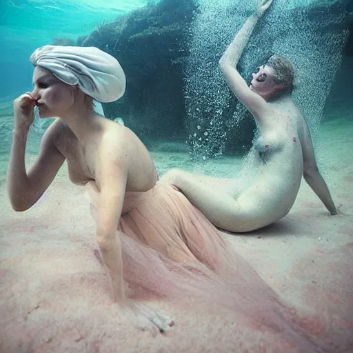 Prompt: by giovanni battista gaulli, by vivienne westwood muted underwater photography. a beautiful land art. we are racers on an endless highway, driving at each other at high speeds, deciding whether or not to turn away at the last minute.