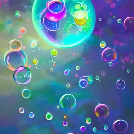Image similar to portrait of magical mystery tour, dreamy and ethereal, fantasy, intricate, elegant, rainbow bubbles, highly detailed, digital painting, concept art, smooth, sharp focus, illustration