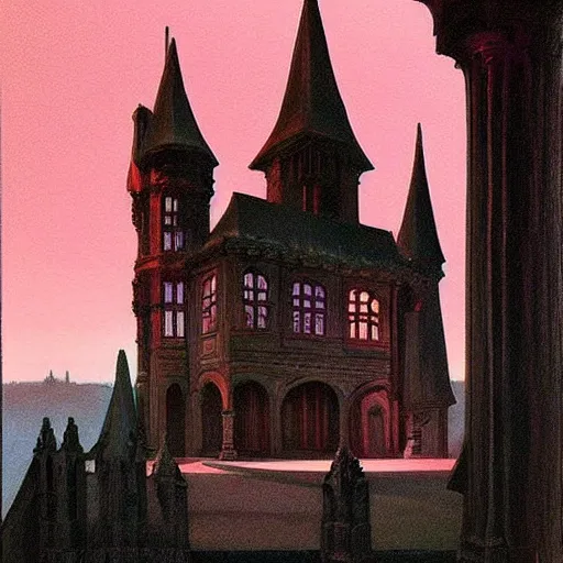 Image similar to beautiful gothic castle landscape in the style of Edward Hopper