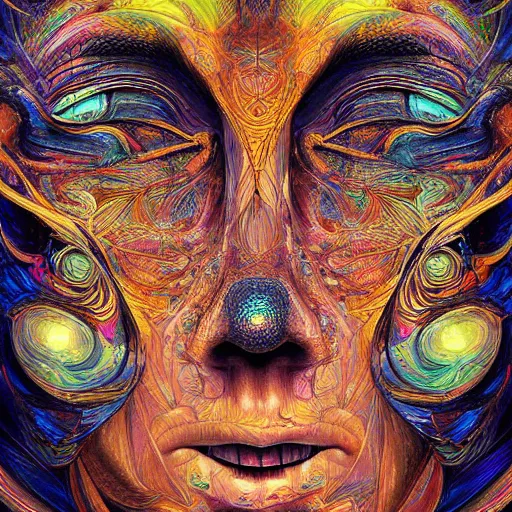 Image similar to a digital painting of a man's face, digital art by android jones and amanda sage, behance contest winner, psychedelic art, biomorphic, rendering in intricate poster art, tarot card lovecraftian, outlined art