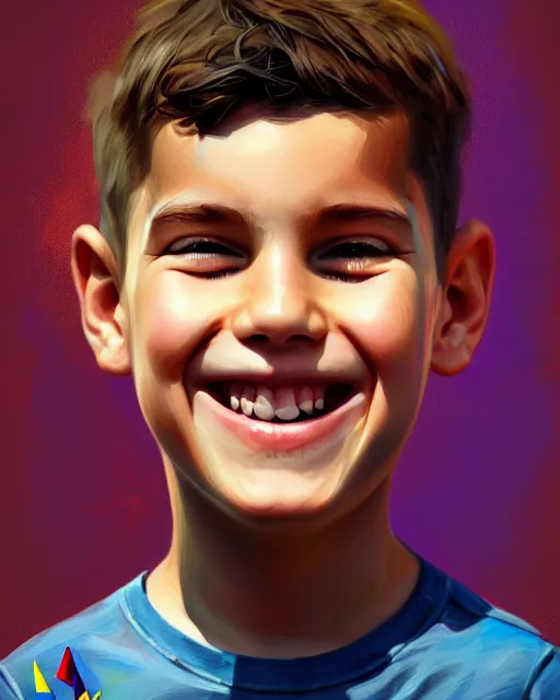 Image similar to digital painting, of smiling boy, shards of time, medium closd - up, illustration, highly detailed, simple, no jagged lines, smooth, artstation, artwork by obey, artwork by sandra chevrier