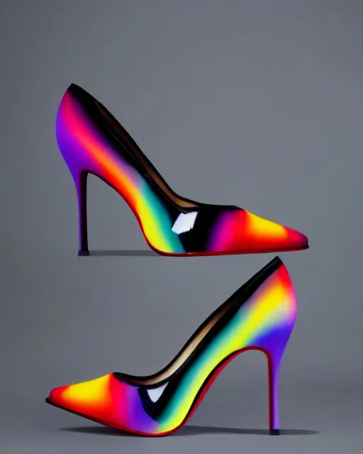 Prompt: A cat wearing high heeled shoes by christian louboutin, by Felipe Pantone, minimalist photorealist