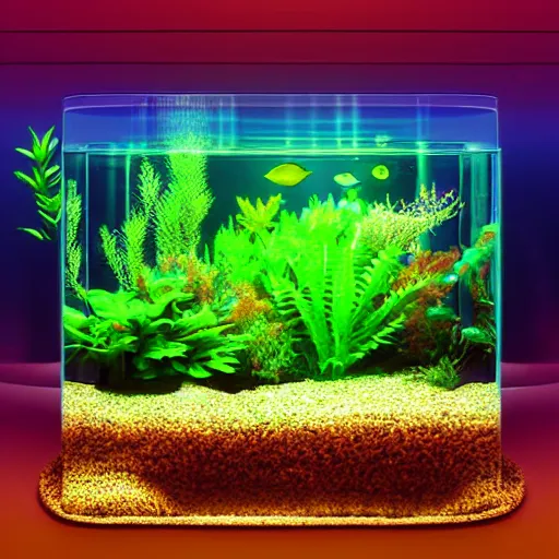 Image similar to glowing aquarium with plants inside digital art scary gothic mysterious