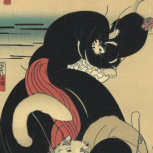 Image similar to japanese cat, ukiyo-e, by Hokusai, by Kuniyoshi