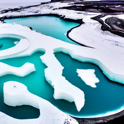 Image similar to top down view of iceland country ice sculpture surrounded by ocean made out of hot lava