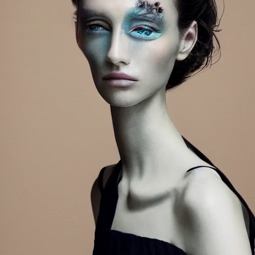 Prompt: a muted colors natural make-up portrait photograph, editorial story, Vogue France, editorial photographer by Peter Gehrke