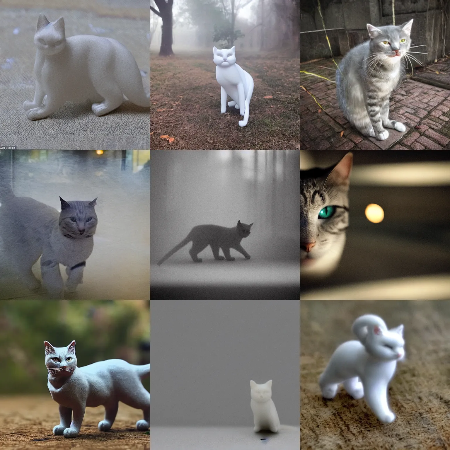 Prompt: highly detailed, medium - shot, sharp focus, ghostly cat figure material is half - transparent mist