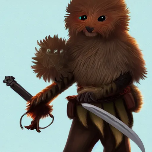 Prompt: dnd character art of a fluffy mothfolk holding a sword, detailed, high-quality digital art trending on Artstation