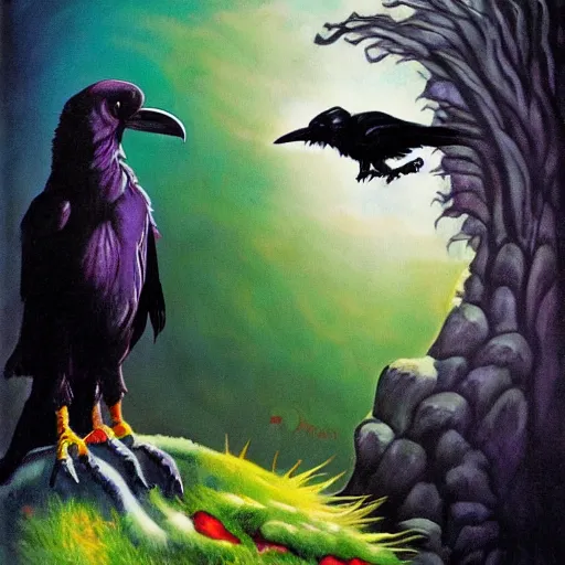 Image similar to fantasy painting of a raven by dr seuss | horror themed | creepy