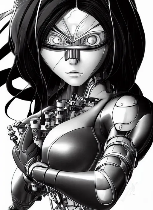 Image similar to Alita by Yukito Kishiro, biomechanical, hyper detailled, trending on artstation