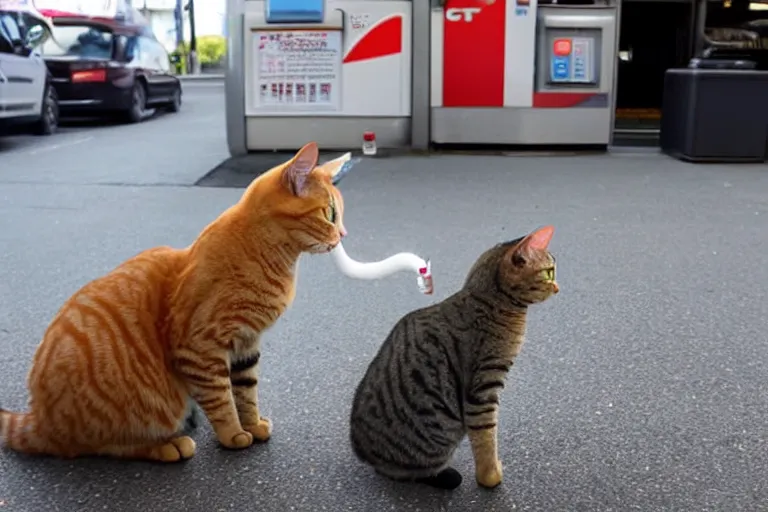 Image similar to cat smoking a cigarette in 7 - eleven